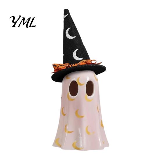Cute Ghost Desk Decor Light Up Halloween Decoration, Spooky Witch Hat Figurine, Kids Bedroom Night Resin LED Lighted Statue for Mantel, Shelf, Indoor