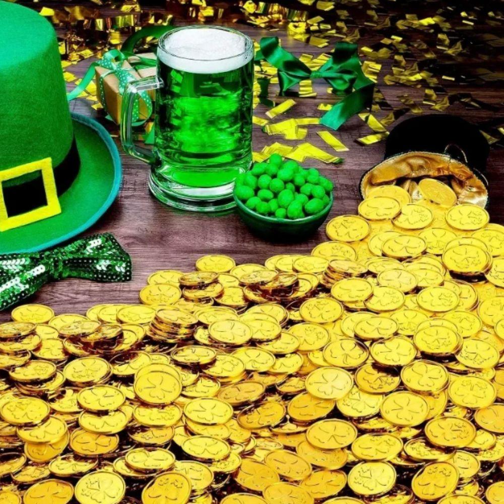 10 шт./набор пластиковых монет Lucky Shamrock декоративные золотые зеленые монеты для украшения стола