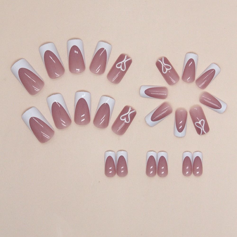 Длинные квадратные накладные ногти, французские кончики ногтей, модные накладные ногти для женщин и девочек