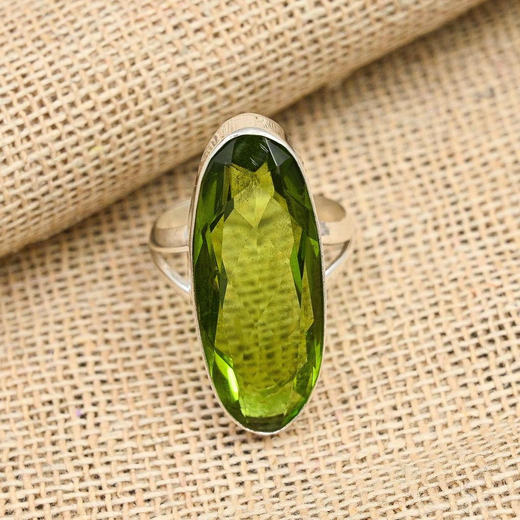 Gorgeous Peridot Gemstone Handmade 925 Solid Sterling Silver Ring Jewelry For Her