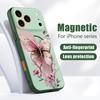 Магнитный Чехол Для Magsafe Для iPhone 17 Pro Max Розовый Узор Бабочка Акварель Покрытие с Ощущением Кожи Для iPhone 16 15 14 13 Pro Max