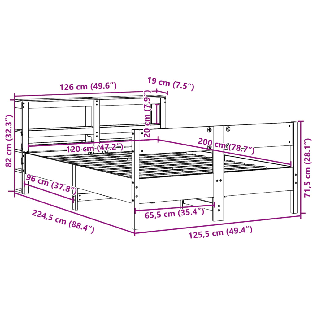 Solid Wood Bed without Mattress Wax Brown 120 x 200 cm Pine Wood