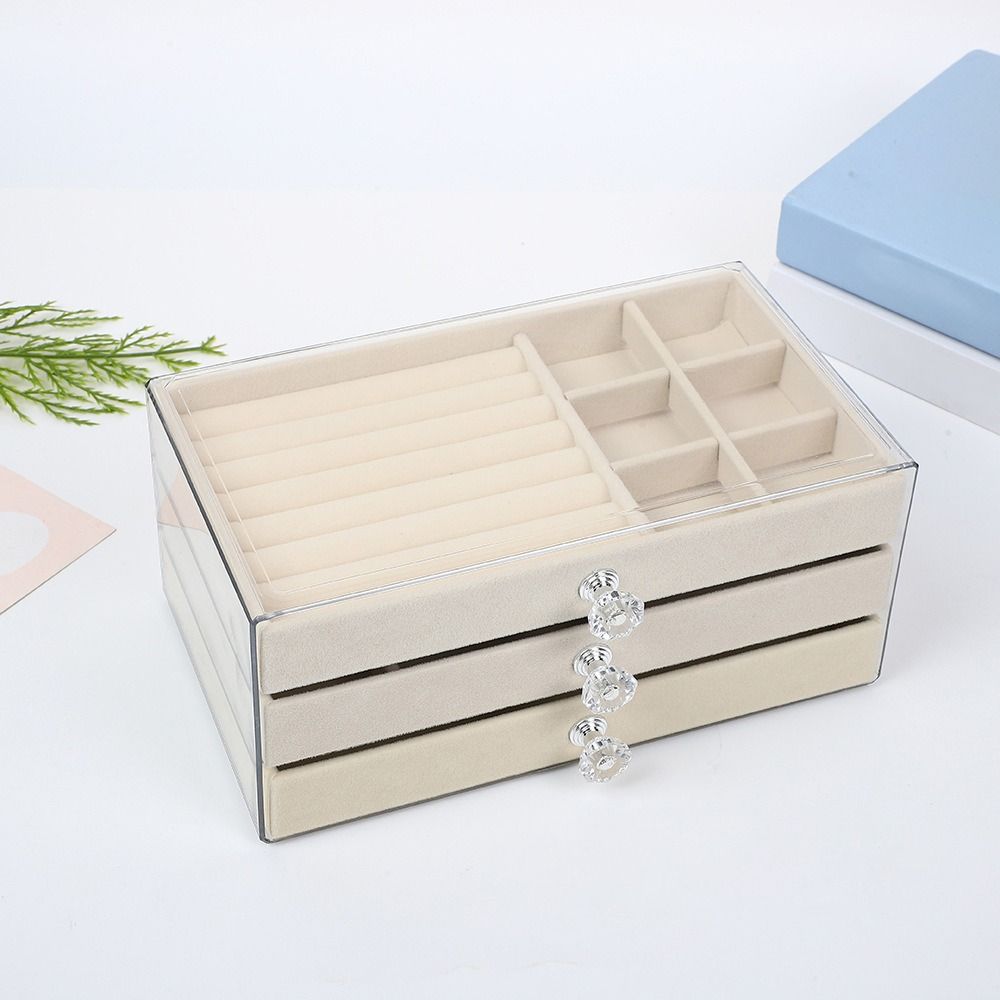 3-Layer Flannel Jewelry Box High-Capacity Earrings Necklaces Storage Jewelry Organization