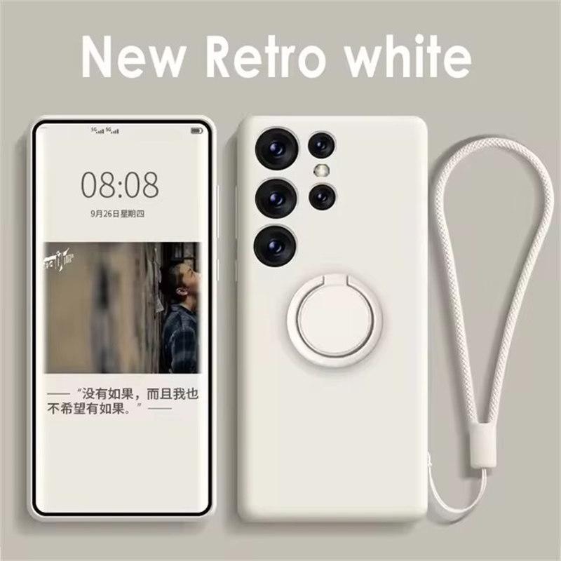 Жидкий силиконовый чехол для телефона Samsung Galaxy S21 S20 FE S24 S23 S22 Plus Note 20 Ultra с магнитным кольцом-держателем и ремешком