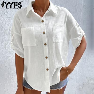 Женские модные повседневные однотонные блузки и рубашки с короткими рукавами и воротником-поло с принтом