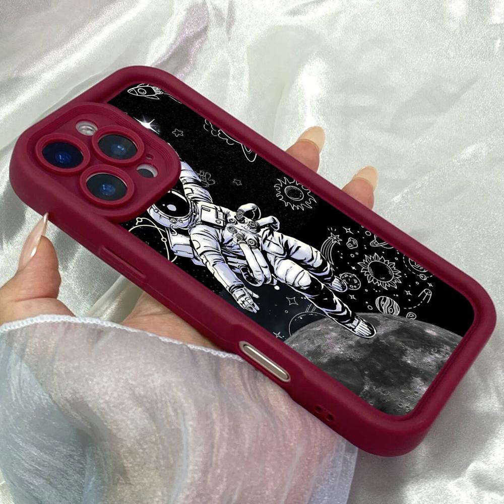JT37 Астронавт Чернильные Рисунки Иллюстрация Чехол для Телефона iPhone 17 16 Pro Max Samsung S26 A17 A16 A07 Xiaomi 15T Redmi Note 14 Pro Plus Мягкий ТПУ Чехол