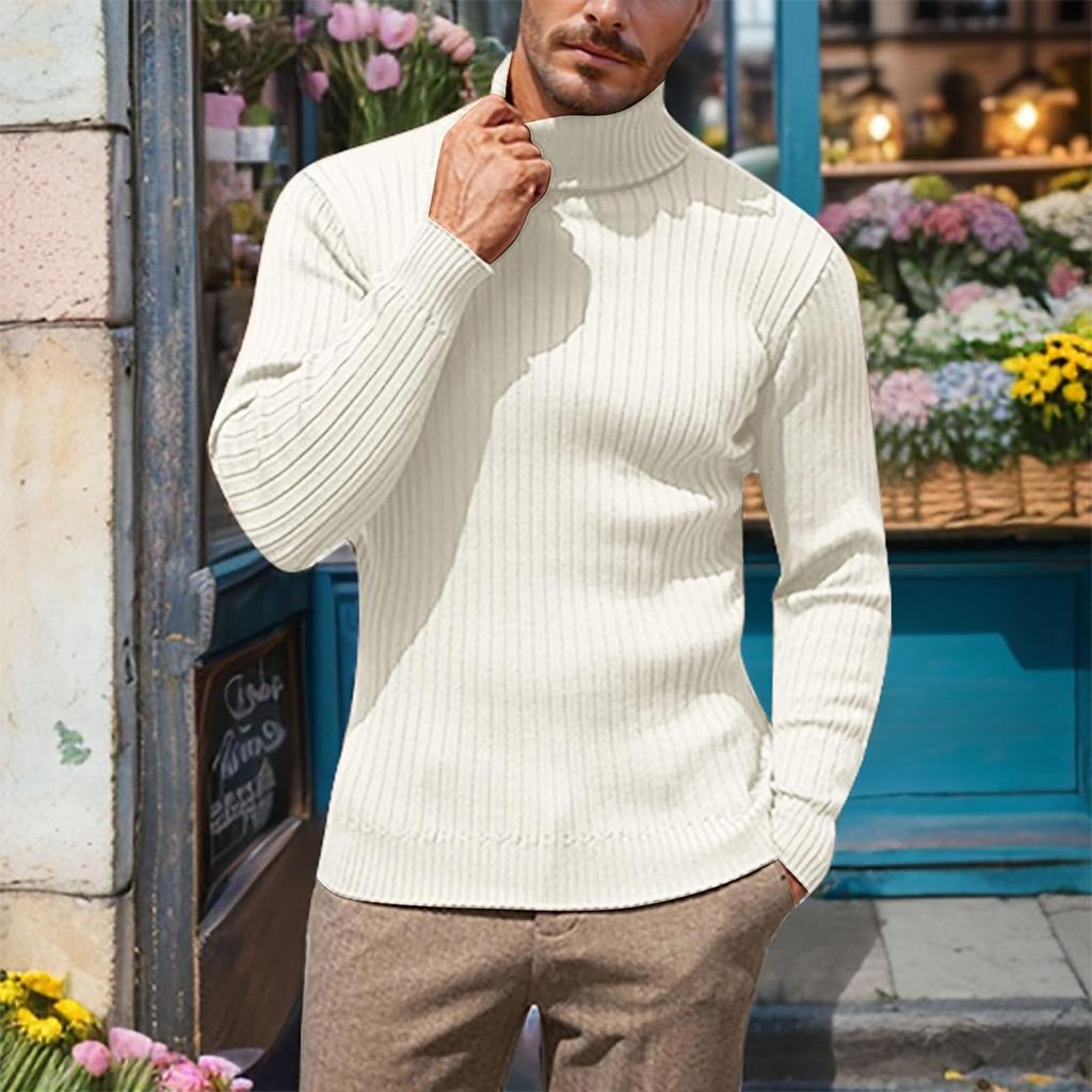 Осенне-зимний мужской свитер с вертикальным воротом, облегающий, с термостойким воротником, вязаный свитер