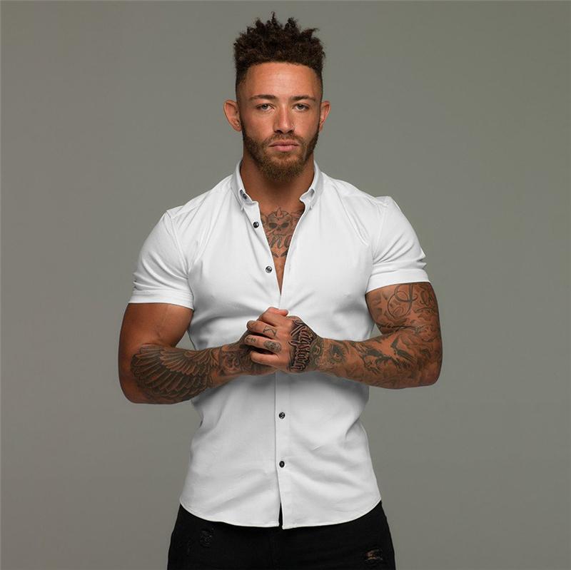 Men's Fashion Dress Shirt Summer Classic Slim Fit Button Short Sleeve Shirts for Men Casual Business Male Hipster Social Shirt
