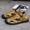 Летние мужские сандалии, мужские кожаные сандалии, классические римские сандалии, мягкие уличные кроссовки, пляжные резиновые мужские треккинговые сандалии