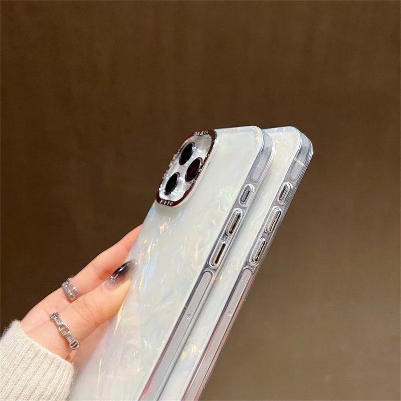 Luxury Shell Laser Case for iPhone 14 15 16 Pro Max 12 11 13 Pro Plating Aurora Cover For iPhone 15 Plus Hard Shockproof Cover