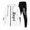 Women's Zipper Set Angel Printed Set Athletic Tracksuit Zipper Hoodies Suits Hooded Jacket and Sweatpants 2 Pieces Set