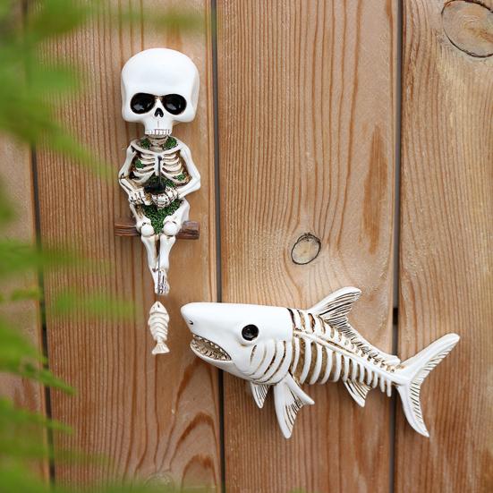 Настенный скелет статуя Рыбалка Скелет человека Фигурка с акулой Готика