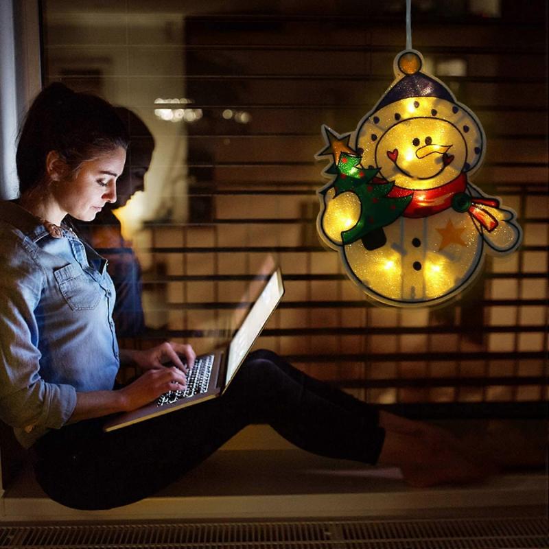 Светодиодные рождественские наклейки на окна, украшения снеговика, светодиодная присоска на окно, батарейный блок, рождественские наклейки на окна - Зимняя страна чудес, принадлежности для рождественской вечеринки