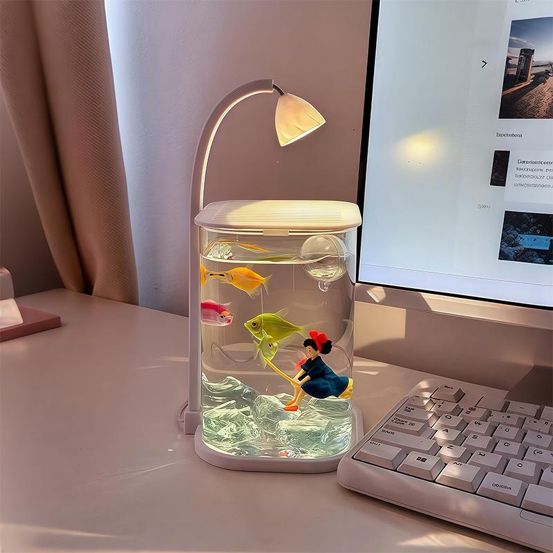 Lazy Fish Tank Desktop Ornament - Betta Fish Landscaping Gift for Valentine’s Day