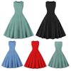 Women Party Dress Dot Print O Neck Sleeveless A-line Big Swing Tight Waist Retro Back Zipper Breathable Prom Banquet Summer Midi Dress