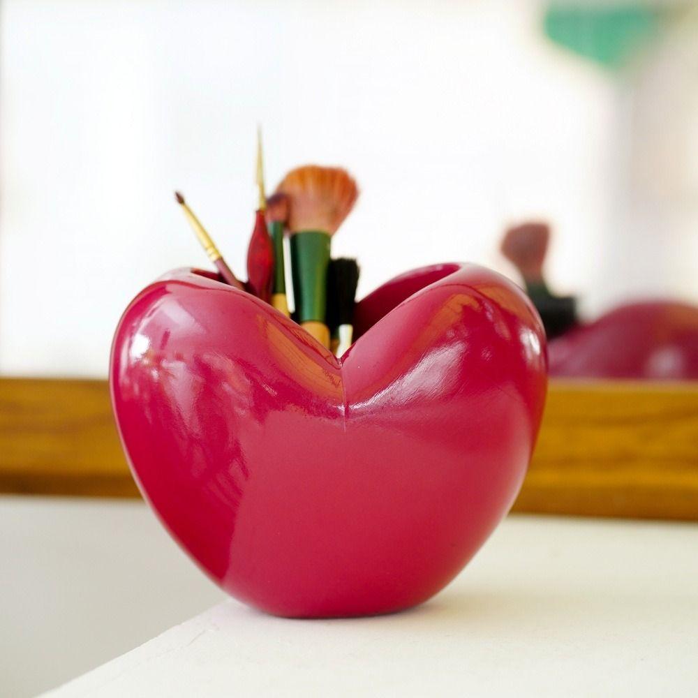3D Heart Pencil Organizer Creative Desktop Storage Box Kawaii Makeup Brush Holder Desktop Crafts