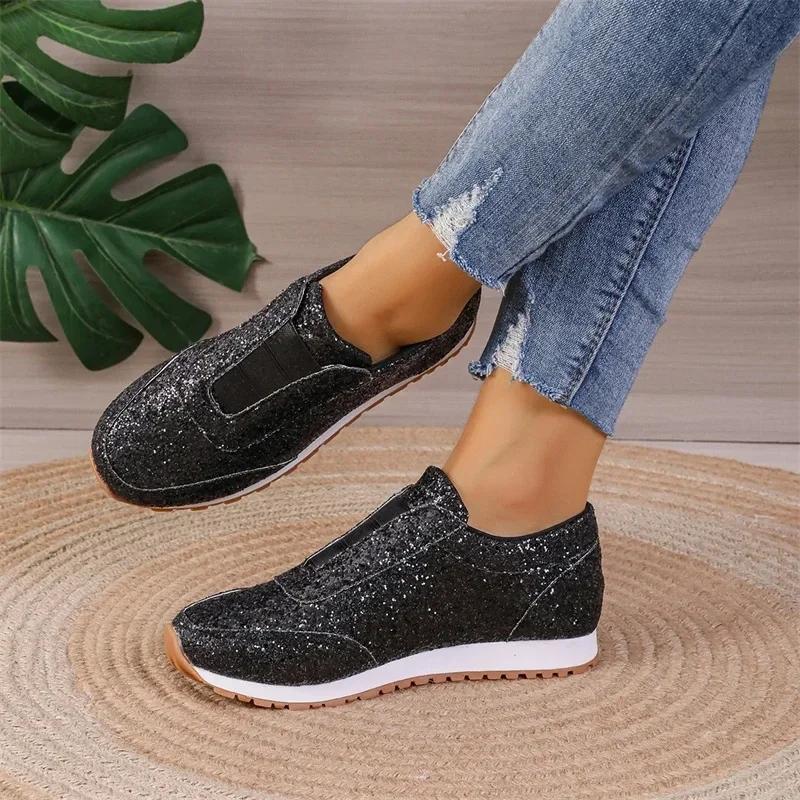 Autumn New Women Fashion Slip-on Low-heeled Woman Sneakers Gold Silver Trend Sport Shoes Ladies Outdoor Casual Walking Shoes