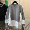 Women Autumn Round Neck Long Sleeve Contrast Color Loose Pullover Sweatshirts