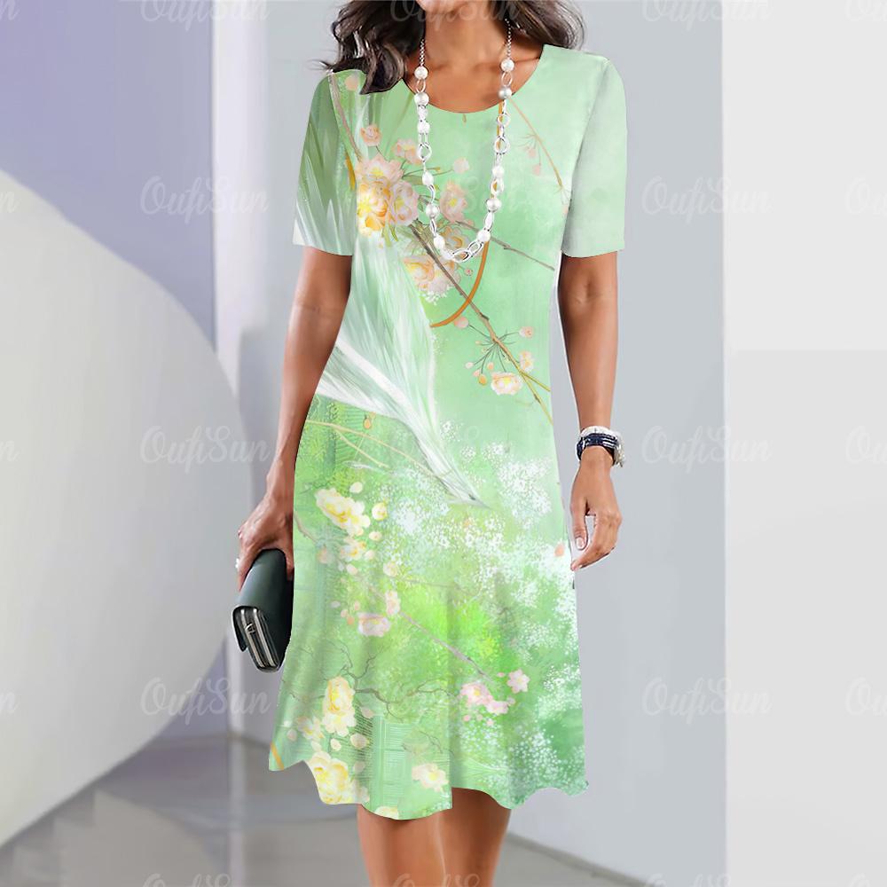 Beautiful Womens Dresses 3d Flowers Print Woman Clothing Casual A-Line Skirt Oversized O-Neck Tops Summer Elegant Women Dress