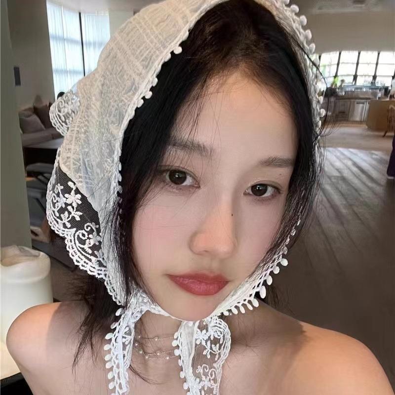 Корейский кружевной платок для волос Ins для женщин, ретро-треугольная повязка для волос, сумка для волос, платок, шляпа, французский пасторальный стиль, дорожная повязка на голову