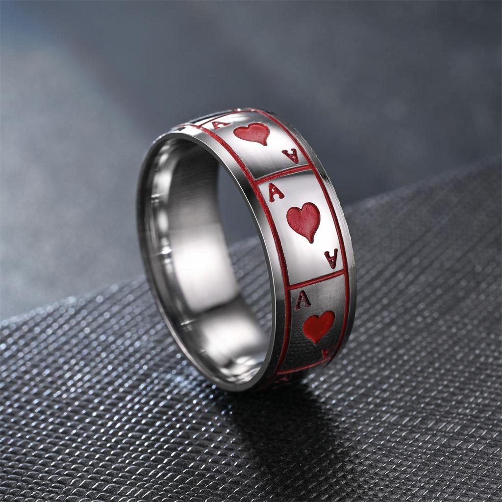 1Pc Fashionable Black Heart A and Red Heart A Pattern Titanium Steel Simple Ring, Versatile Accessories Suitable for Men and Women