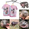 Moo Deng Tiny Baby Hippo Star Thailand Cute Pygmy Hippo Unisex Men Women Kid T-Shirt Print Short Sleeve Round Neck Pink