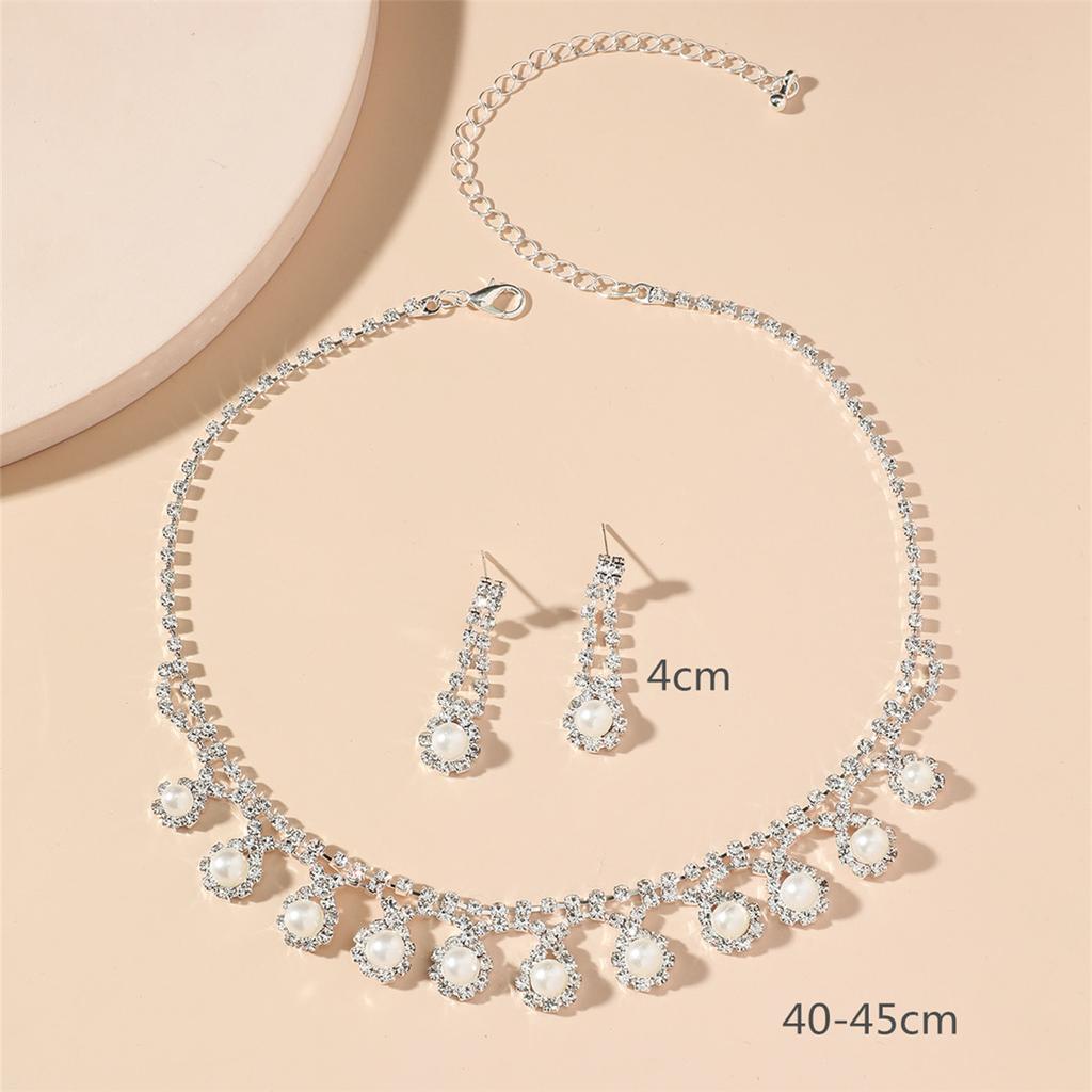 Necklace Earrings Set Rhinestone Necklace Stud Earrings Wedding Party Two-piece Wedding Dress Accessories