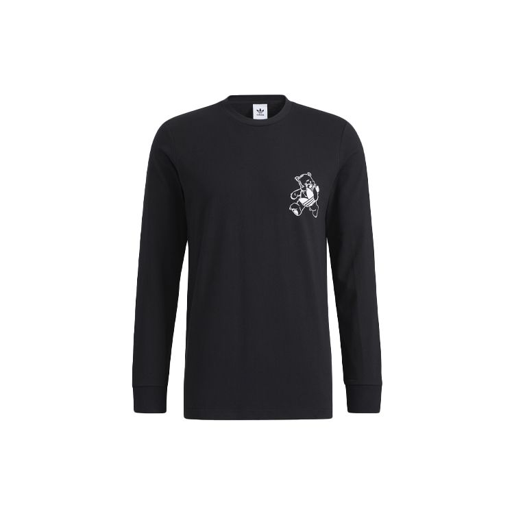 Adidas Оригинальная спортивная футболка с круглым вырезом и длинными рукавами с принтом медведя-трилистника, мужские топы, черные HL4098