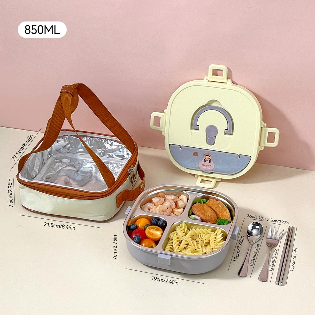 850/900Ml 304 Stainless Steel Divided Bento Box With Cutlery Large Capacity Leak Proof Lunch Box Student Kids Lunch Container