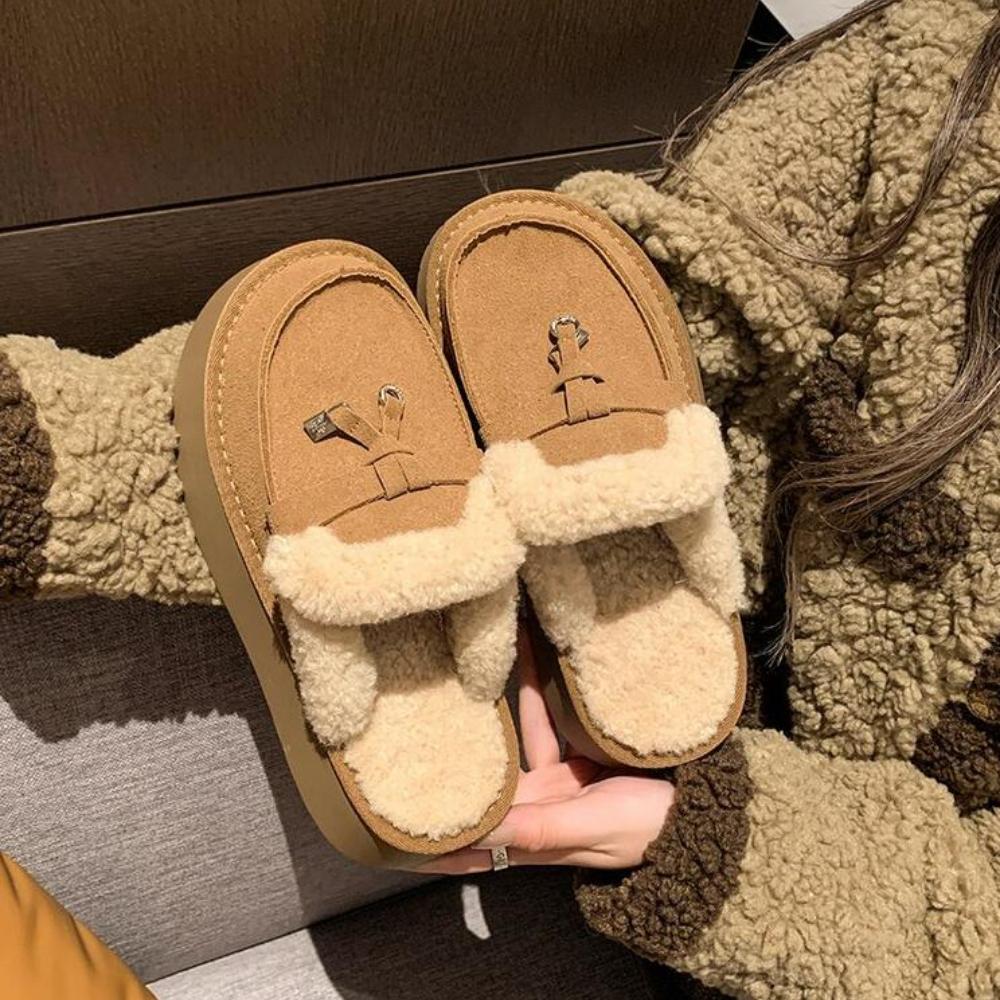 Baotou мохнатые тапочки женские 2024 новый мех женский нишевый дизайн удобная всесочетающаяся толстая подошва домашняя обувь