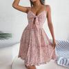 Summer Dress Hollow Out Cool Quick Drying Stylish Beach Floral Leaves Print Spaghetti Straps Mini Dress Daily Clothing