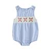 Baby Summer Rompers Soft Plaid Pattern Baseball Embroidery Smocked Crew Neck Sleeveless Newborn Jumpsuit