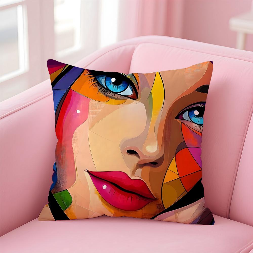 Square Bright Color Flower Girl Cushion Cover Pillow Case Soft Skin Friendly Fabric Concealed Zipper