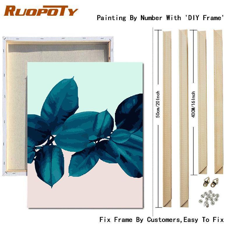 RUOPOTY Картина маслом по номерам, пейзаж с листьями, акриловая рамка «сделай сам», на холсте, настенная картина по номерам для гостиной