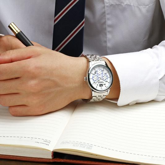 KINGNUOS высококачественные мужские светящиеся часы с тремя глазами и шестью стрелками, водонепроницаемые модели часов с одним календарем, наручные часы