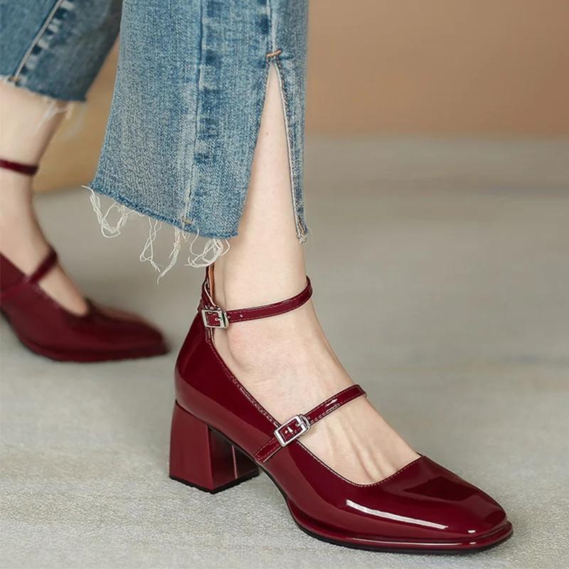 Женские туфли-лодочки Fashion Mary Patent Leather Jane Ladies Low Heel Shallow Round Toe Solid Party Shoes Zapatos Mujer Primavera Verano
