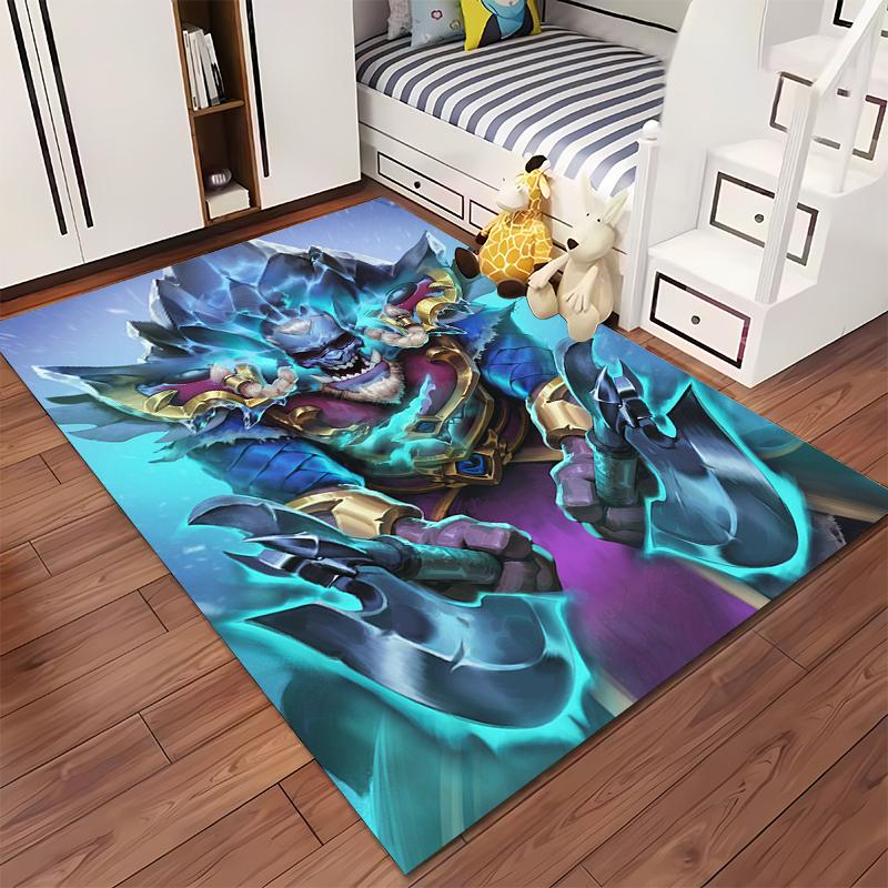 Fantasy Ice Warrior with Dual Axes Design Rug Non-slip rug suitable for living room and bedroom sofas