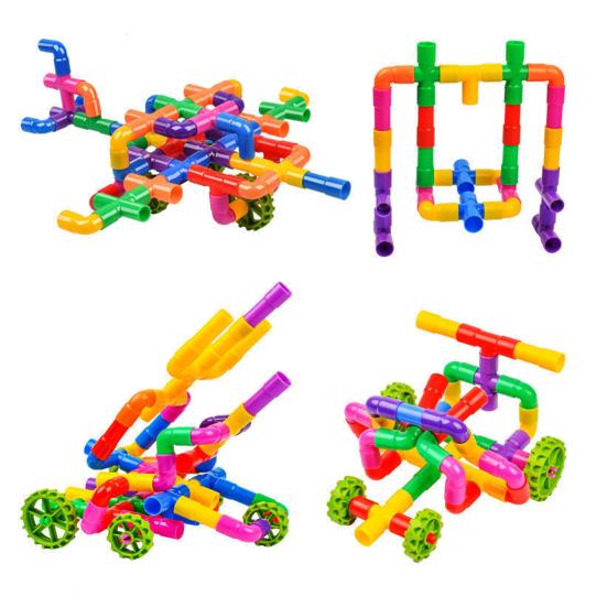 80/100/200Pcs Kids Pipe Building Block Toy Fine Motor Skills Colorful Tube Block Construction Toy Toddlers Boys Girls Educational DIY