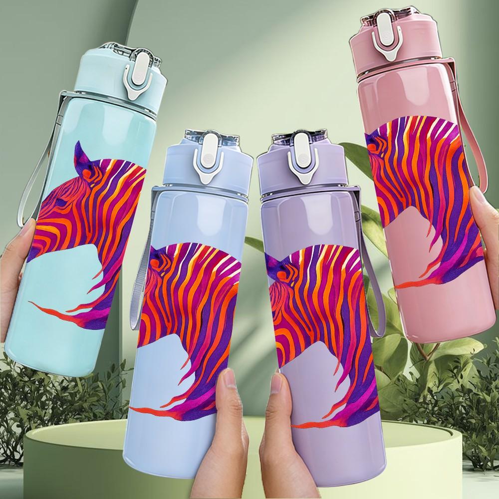 1PC Rainbow Zebra Horse Head Art 750ml Color Plastic Sports Water Bottle Leakproof Flip Straw Lid Suitable for Sports Office Home Use