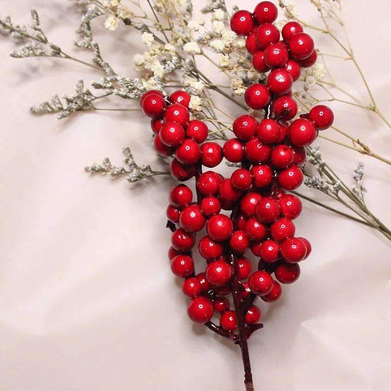 1/30 Branches Dense Berries Artificial Flowers Bouquet Red Holly Berry Stamen Plants Xmas Tree Christmas Party Home Decor