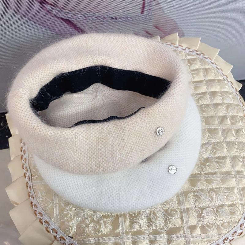 Зимняя шапка из меха ангорского кролика, женская вязаная берет, модная шерстяная берет с буквой М, женская теплая шапочка-бини для девочек-художников