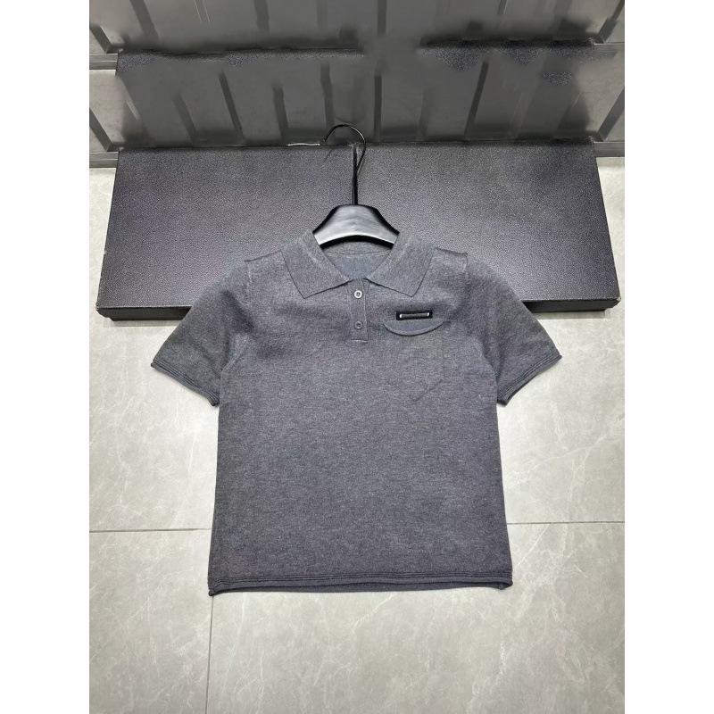 European Style 2026 Early Spring Letter Pocket Knit Lapel Short Sleeve Versatile Casual Top
