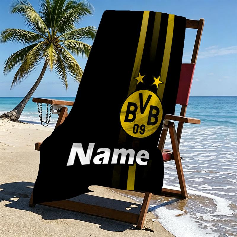 Custom Name Personalized Borussia Dortmund Print Beach Towel, for Trip Camping Beach Party Home Decor, Birthday Gift for Family & Friends