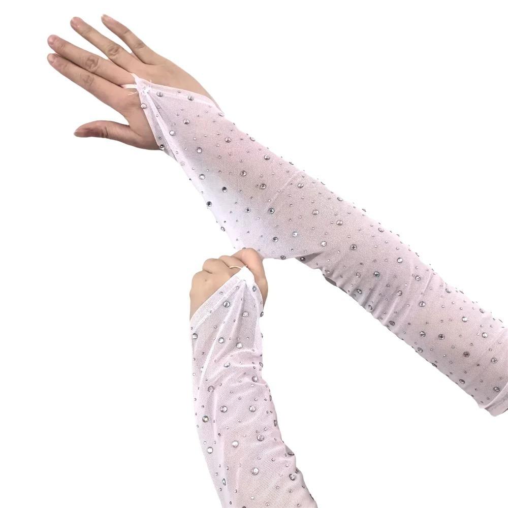 1 Pair Breathable Fingerless Gloves Hook Middle Finger Sunscreen Arm Sleeves Mesh Gloves Women