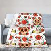 Sugar Skull Halloween Mexican Knitted Blankets Coral Fleece Plush Adorable Folk Style Lightweight Throw Blankets for Bed Bed Rug