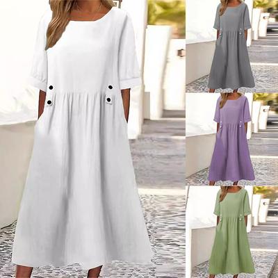 Круглый вырез нарядное дышащее хлопковое льняное женское платье уличная одежда для леди