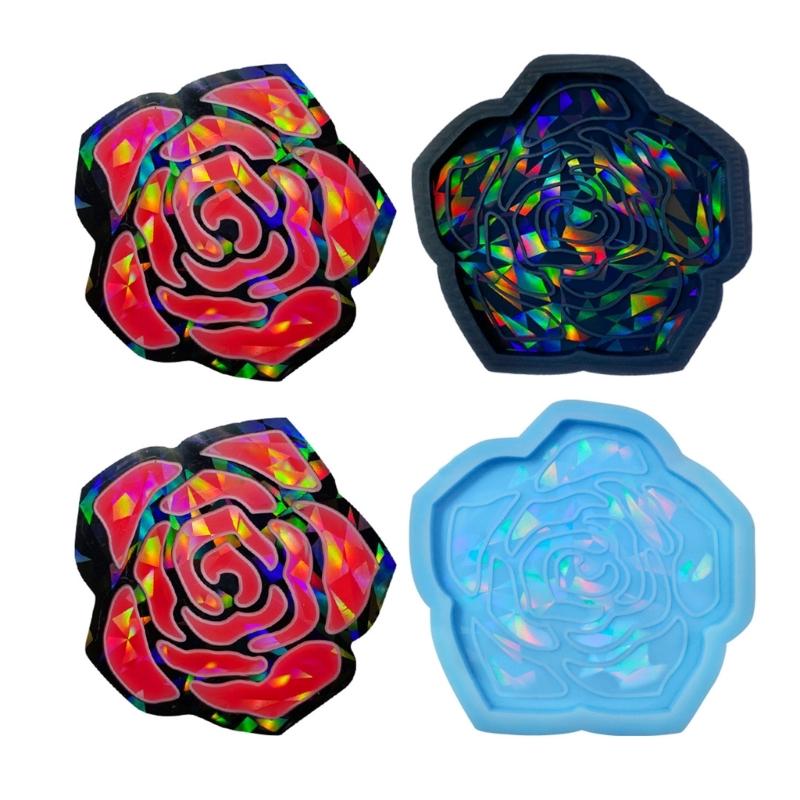Holographic Coaster Mold Flower Silicone Coaster Molds Cup Mat Mold Epoxy Casting Mold for Resin Coaster Home Decors