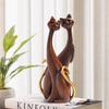 European Style Faux Wood Grain Cat Figurine - Valentine's Day Resin Craft Decor