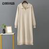Autumn and Winter Women's Sweater Dress Polo Neck Bottom Knitting Long Dress Loose Plus Size Solid Colour Dresses