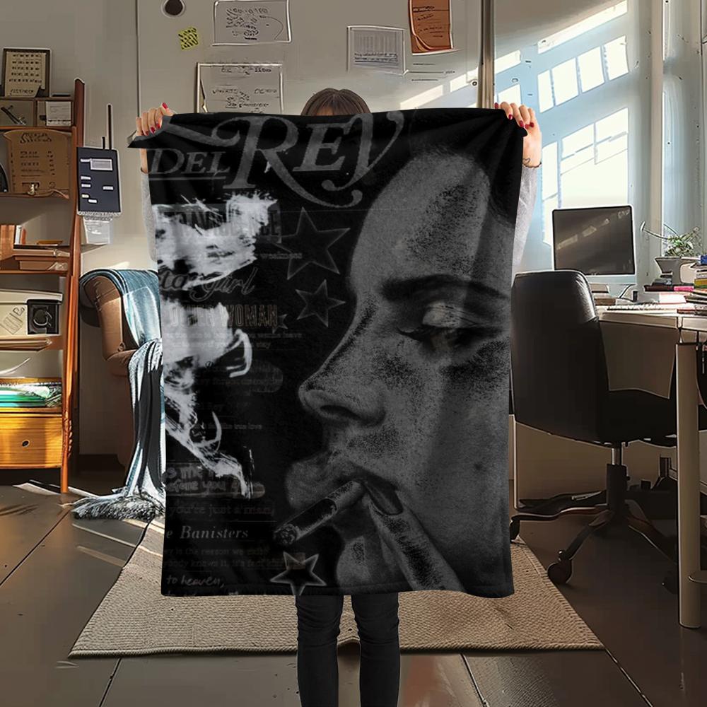 1PC Lana Del Rey Print Flannel Blanket, High quality Comfortable for All Seasons, Home Decor, Warmth and Comfort, Perfect for Christmas Gifts